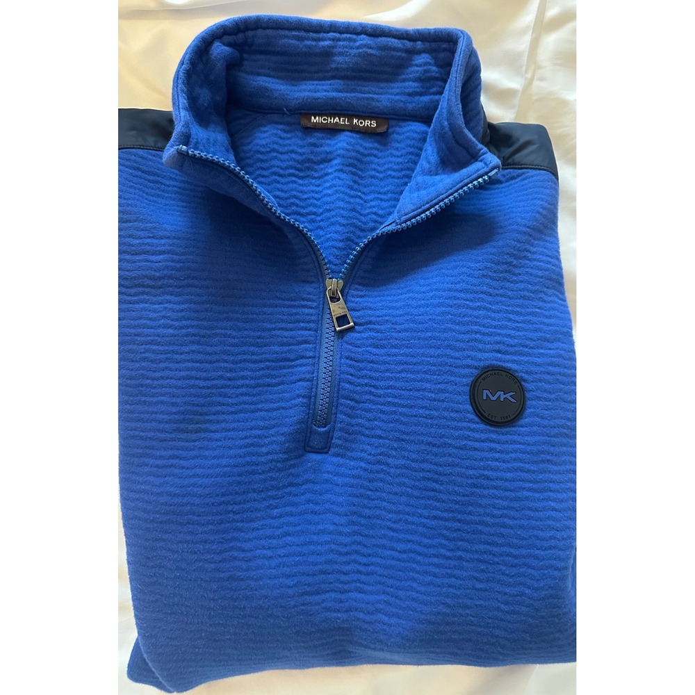 Michael Kors Mens XXL Blue Ripple Knit Quarter Zip Pullover Sweatshirt/College